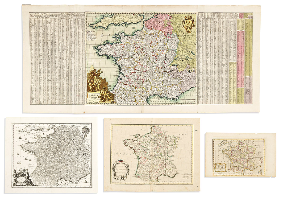(FRANCE.) Group of 8 seventeenth-and-eighteenth-century engraved maps.